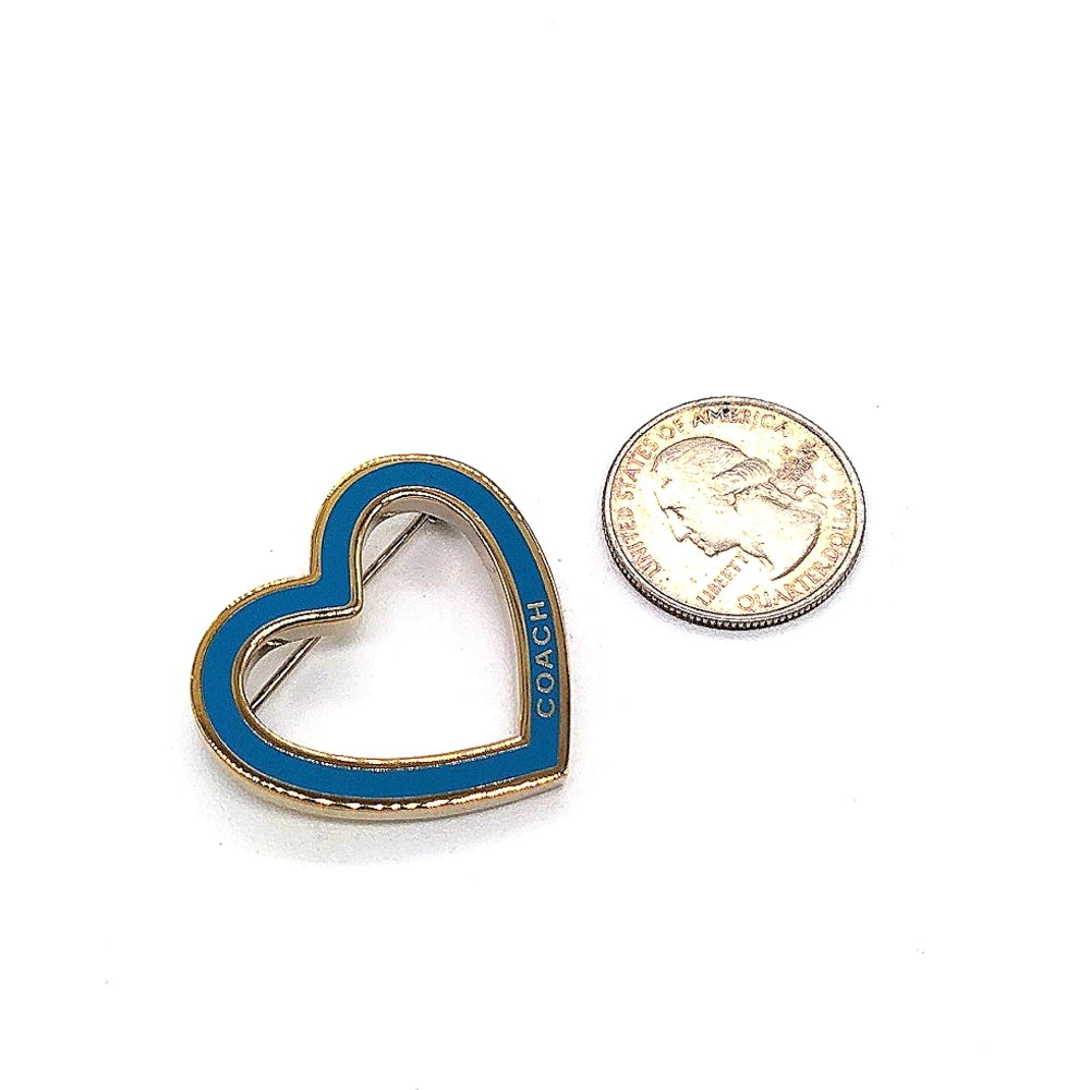 COACH Vintage Heart Pin Brooch in Sky Blue and Gold Tone Purse Backpack Charm - Picture 6 of 8